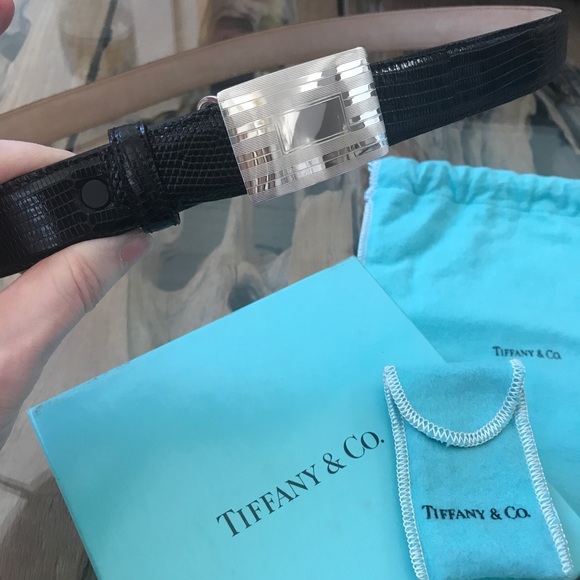 Tiffany & Co. Accessories - TIFFANY &CO Rare STERLING BUCKLE LIZARD Black Belt